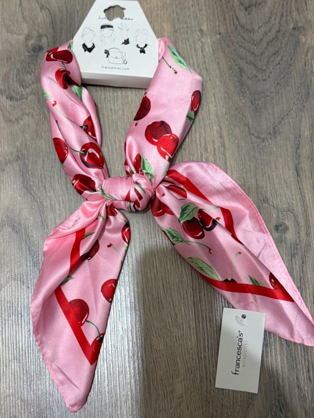 Francesca's Collections Pink and Ted Cherry Print scarf - Picture 2 of 3